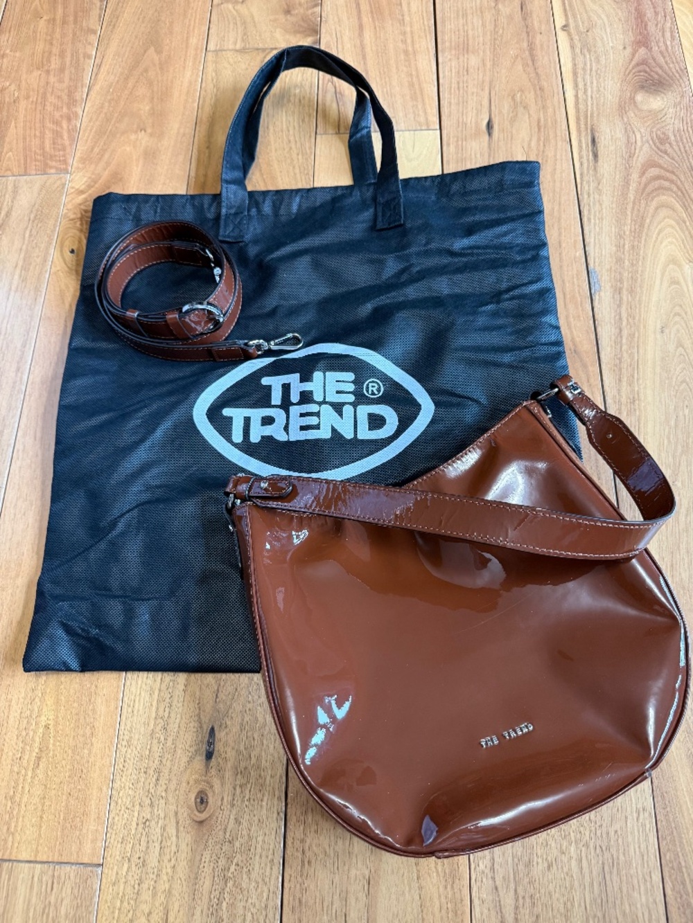 The Trend Cognac Genuine Patent Leather Convertible Shoulder & Crossbody Bag